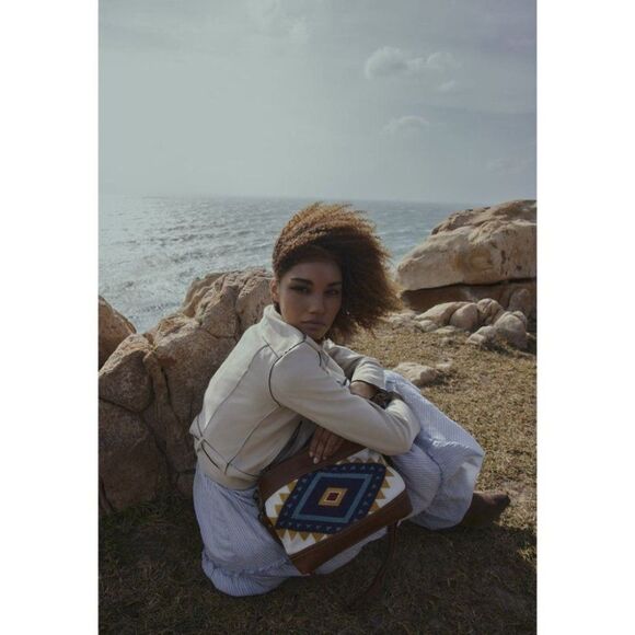 Myra Bag Handmade Star Shoulder Bag Upcycled Canvas & Cowhide Leather - Picture 9 of 9